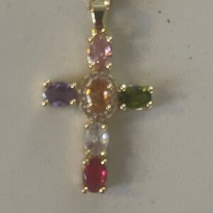 Elegant Multicolor Gemstone Cross Pendant Necklace